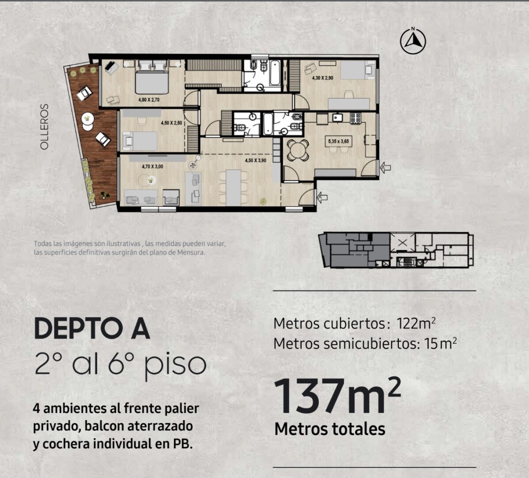 Departamento 4 ambientes en pozo con balcon en Colegiales - Olleros y Amenabar | 137 m², piso 4, 20 cuotas