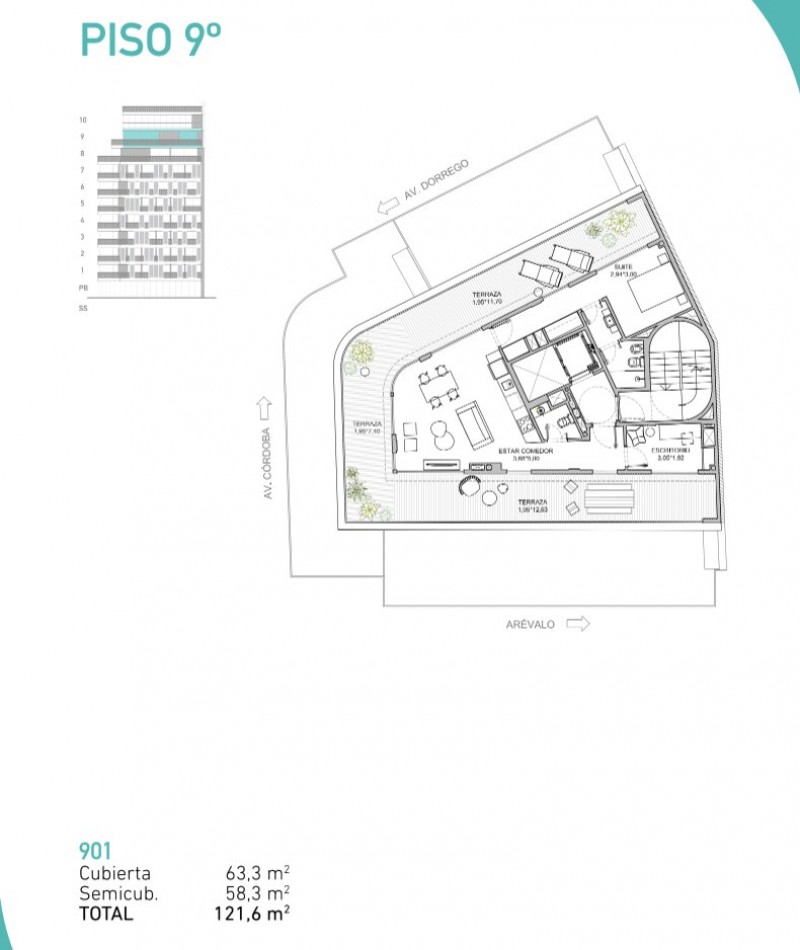 Departamento 2 ambientes a estrenar con terraza propia en Palermo Hollywood - Av. Dorrego al 1500 | 121,6 m², piso 9