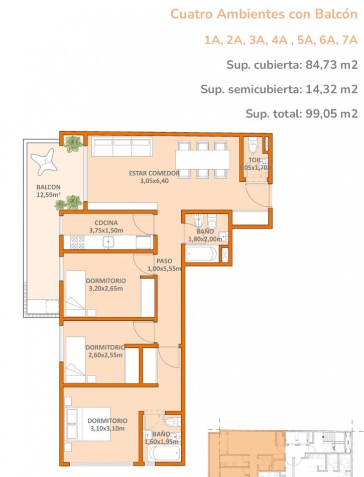Departamento 2 ambientes en pozo con balcon en Villa Urquiza - Blanco Encalada y Ceretti | 56,61 m², piso 3, 24 cuotas