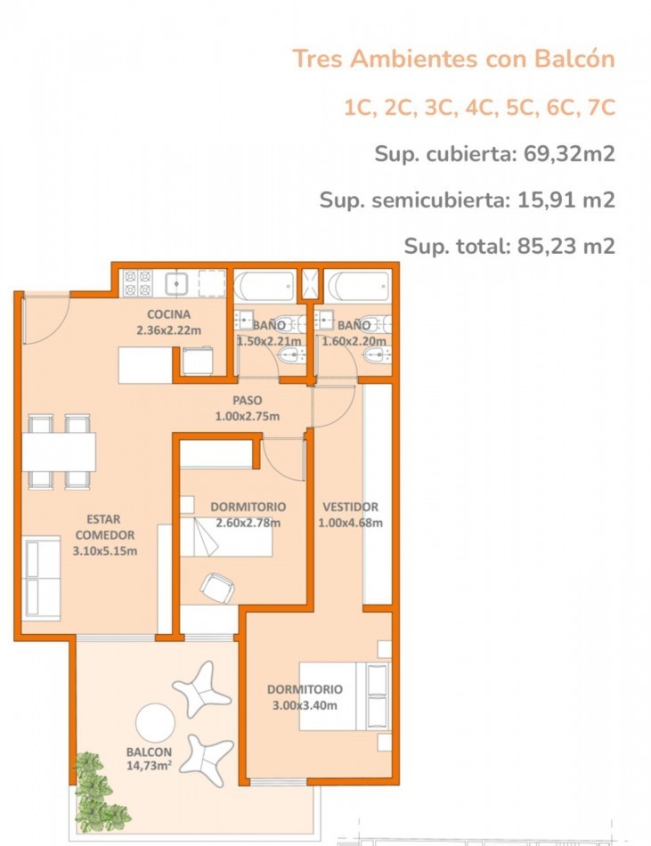Departamento 2 ambientes en pozo con balcon en Villa Urquiza - Blanco Encalada y Ceretti | 56,61 m², piso 3, 24 cuotas