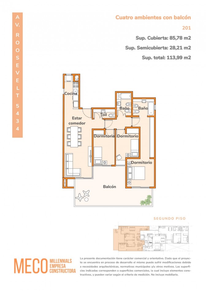 Departamento 4 ambientes en preventa con balcon en Villa Urquiza - Av. Roosevelt 5434 | 113,99 m², piso 2, 30 cuotas