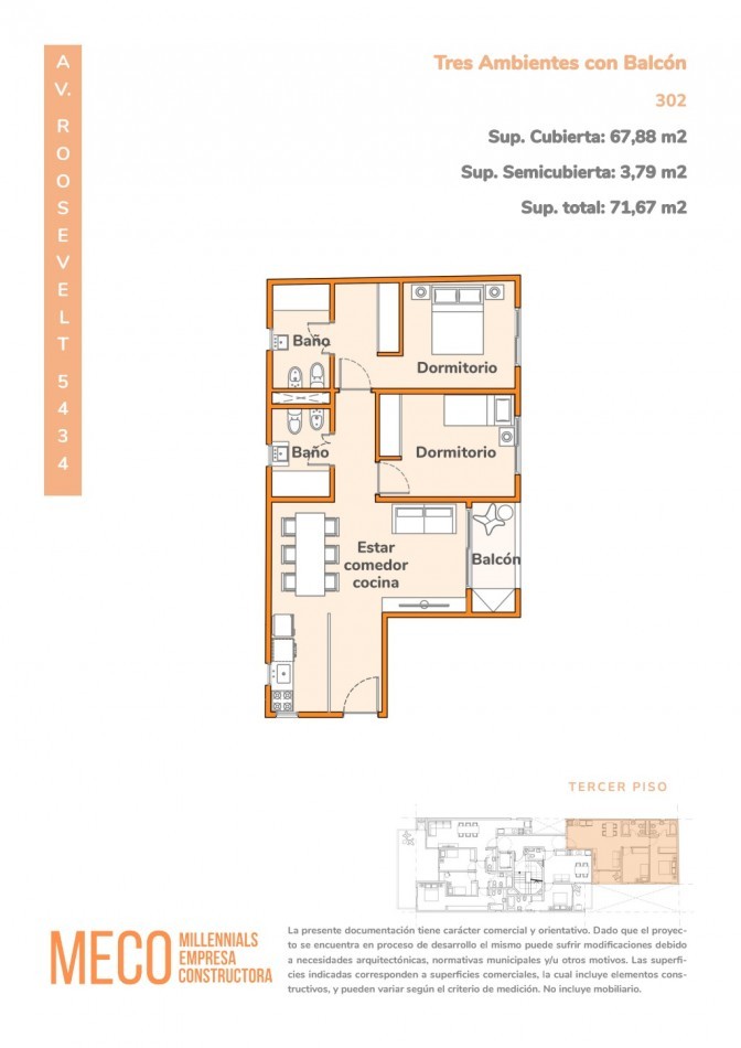Departamento tres ambientes en venta en Villa Urquiza en pozo