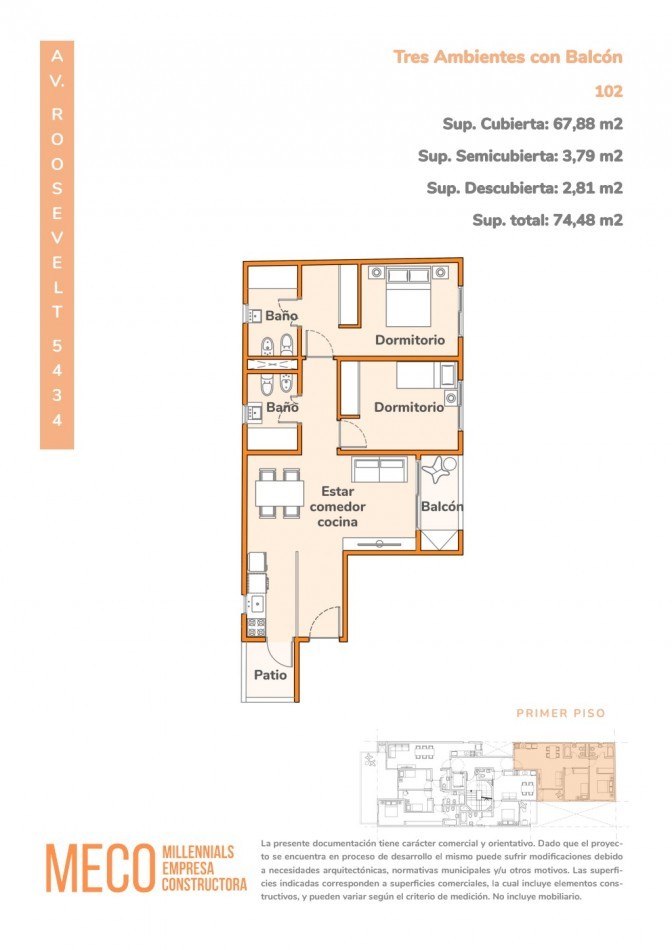 Departamento en venta en Villa Urquiza 3 ambientes en pozo con balcon y parrilla, piso 1