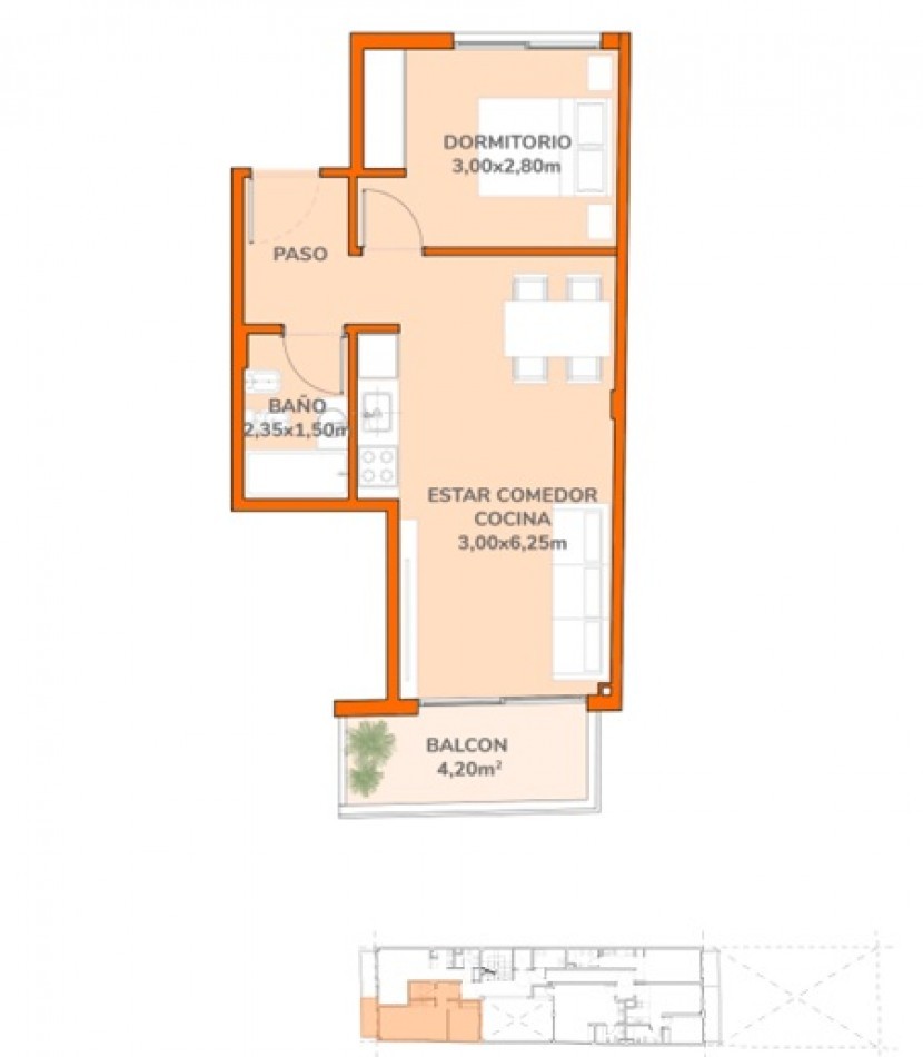 Departamento en venta en Palermo Soho 2 ambientes con balcon al frente, en construccion